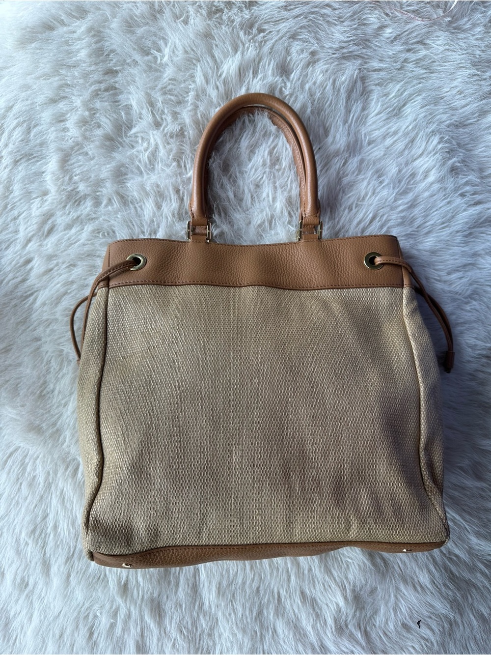 Tory Burch Light neutral and tan double T Logo straw Tote with leather - Picture 5 of 15
